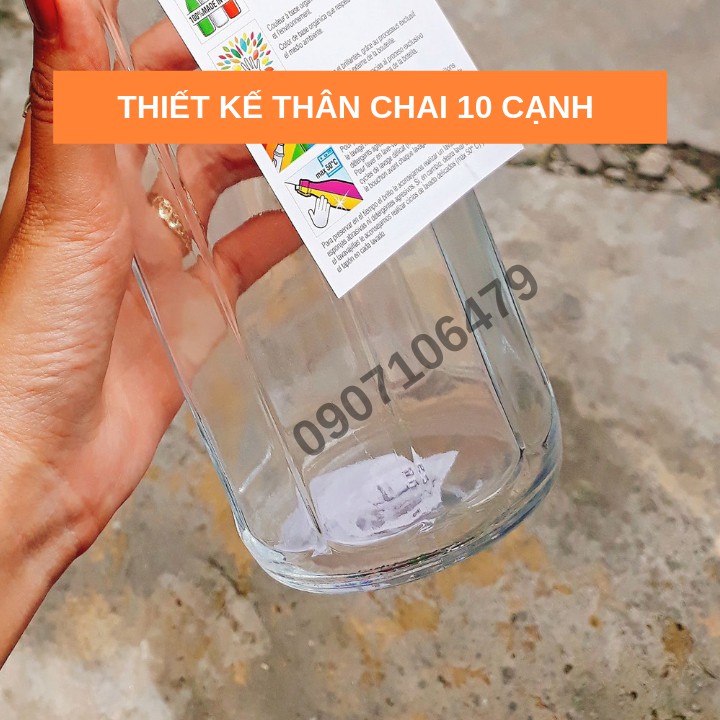 Chai thủy tinh nắp gài kín hơi 10 cạnh nhập khẩu Ý(Italy) 1 lít