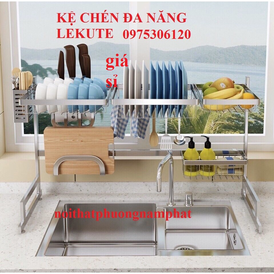 [KỆ ĐẸP VÀ CHẮC CHẮN] DÀI 85CM trắng Kệ Chén Đa Năng 100% inox 304 THÔNG MINH ĐẶT TRÊN CHẬU DÀNH CHO CHẬU DÀI DƯỚI 85CM