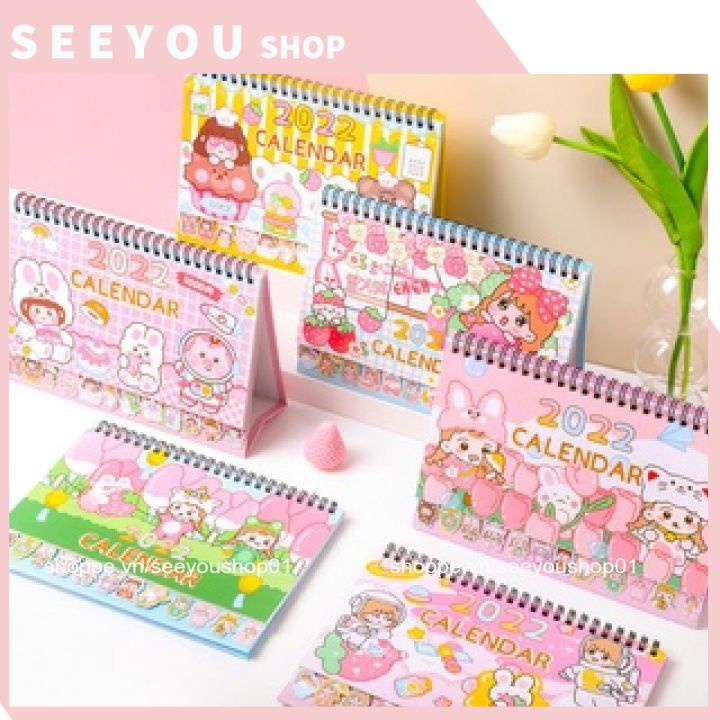 Lịch Để Bàn 2022 Kích Thước 20,5×16cm Siêu Cute Có Phần Giấy Note Ghi Chú