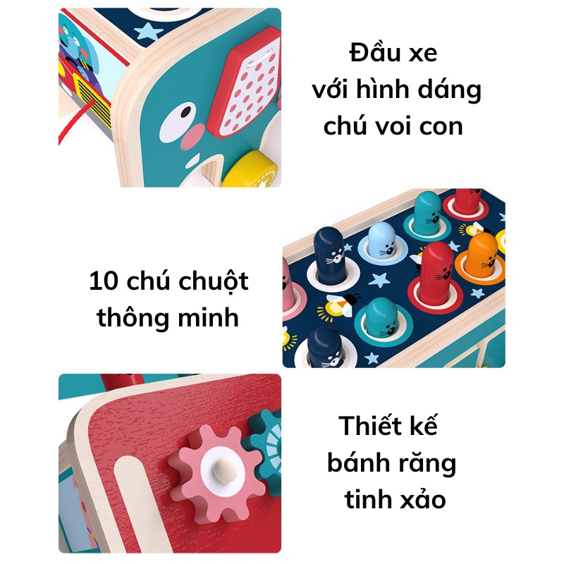 Đồ Chơi gỗ Đập Chuột Hình Con Voi Kết Hợp Trò Chơi Luyện Khả Năng Phản Xạ Cho bé, đồ chơi giải trí