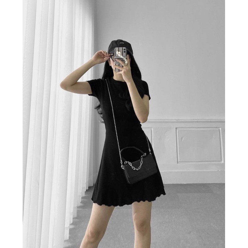 SUV006 Váy thun body nữ không cổ trẻ trung Ulzzang Đầm phông đen dáng ôm sexy quyến rũ Hàn Quốc đi chơi mặc nhà đẹp xinh