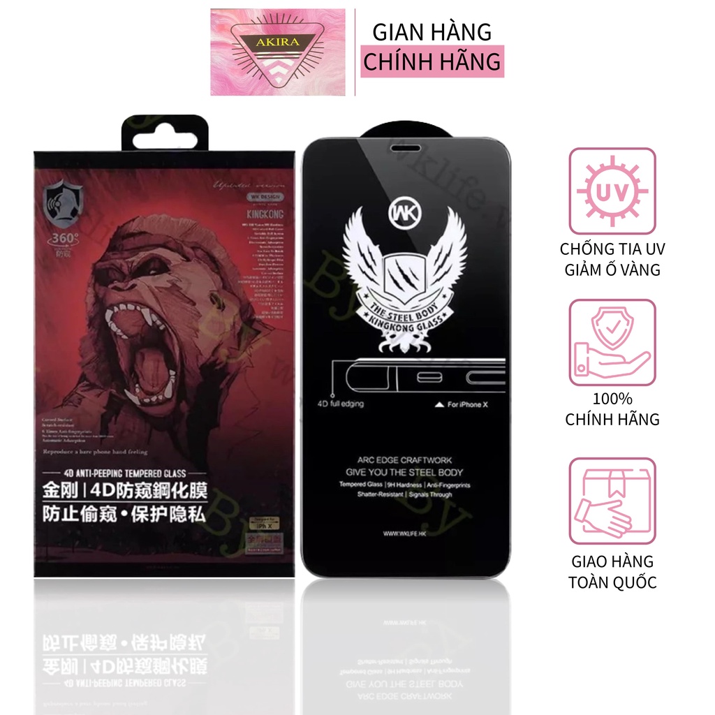 Kính Cường Lực Chống Nhìn Trộm KingKong AKIRA Đạt Chuẩn 9H Cao Cấp Full Màn Đủ Size Cho I Phone 6 -12
