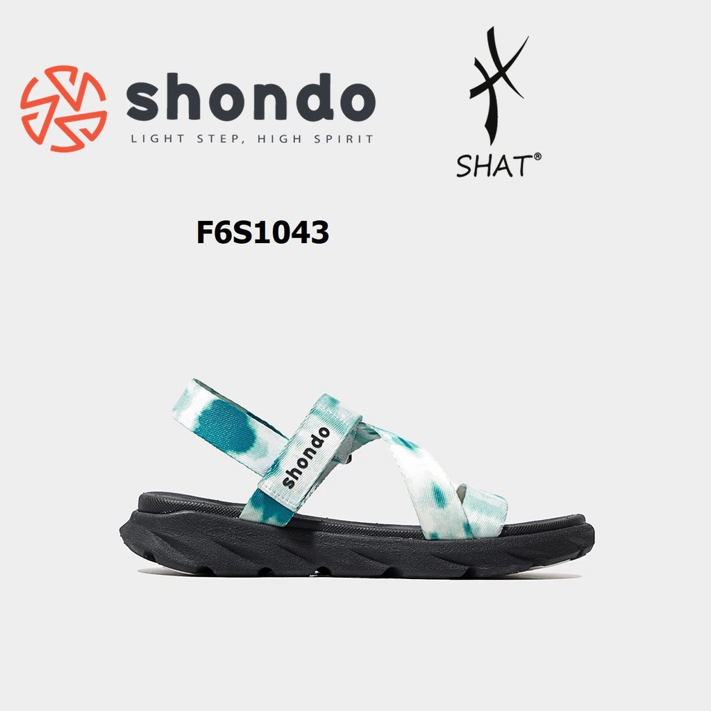 Giày sandal Shondo nam nữ đi học F6 đế bằng loang khói rêu F6S1043