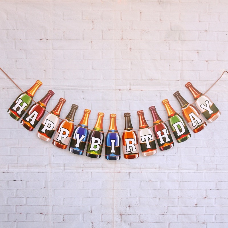 Dây chữ banner HAPPY BIRTHDAY ly, chai trang trí sinh nhật