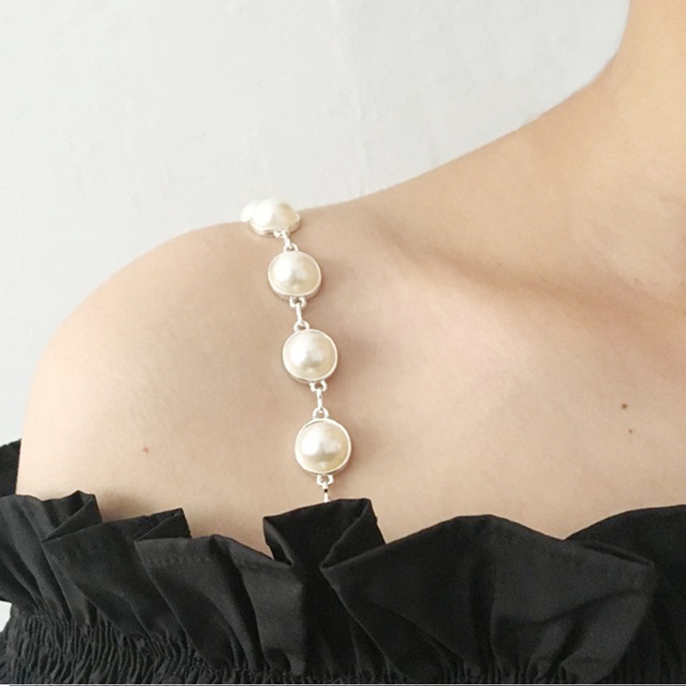 Dây Áo Ngực Đính Hạt Giả Ngọc Trai Đen / Trắng Có Thể Điều Chỉnh