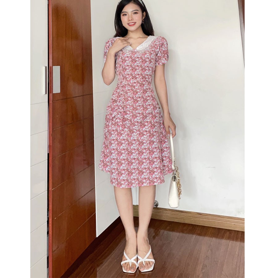 Đầm hoa nhí nhún eo-MS010