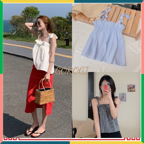 Áo hai dây bản to Gorogi ulzzang dáng babydoll hàng đẹp may kỹ mã AHD23521