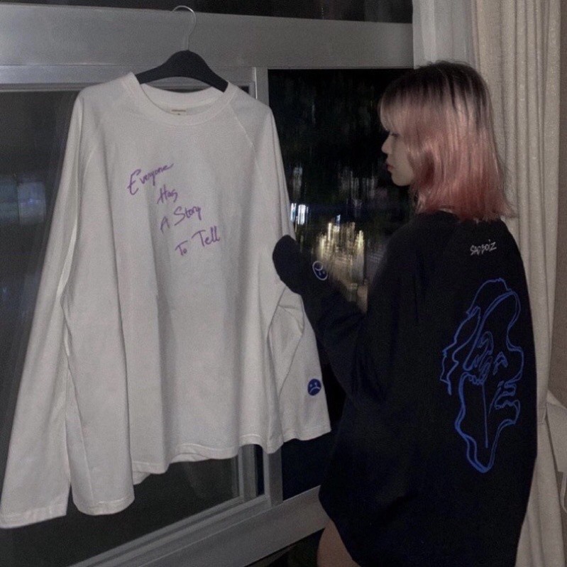 Áo thun tay dài nam nữ form rộng unisex in hình sadboiz SADSTORY LONG SLEEVE mặt xanh có logo Thêu Tay
