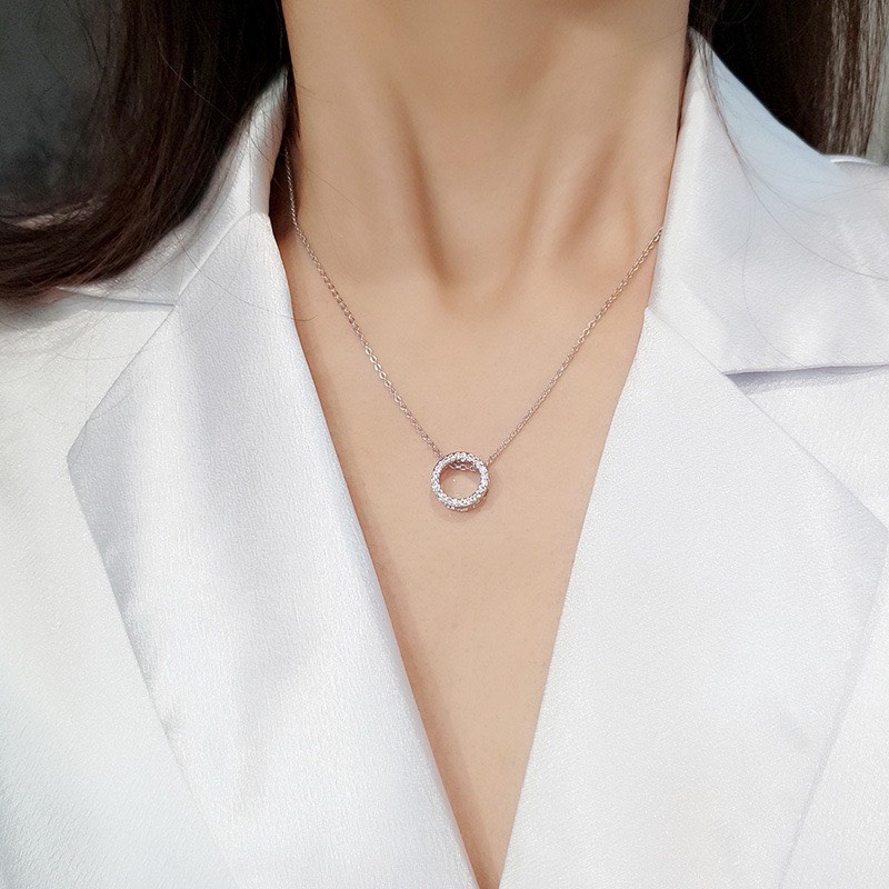 Dây chuyền bạc nữ miuu silver mặt tròn đính đá sang trọng blink circle - ảnh sản phẩm 5