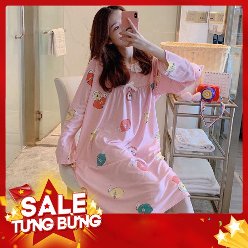 -Hàng nhập khẩu Đầm ngủ tay dài đính nơ in hình dễ thương cho nữ Liên hệ mua hàng 084.209.1989