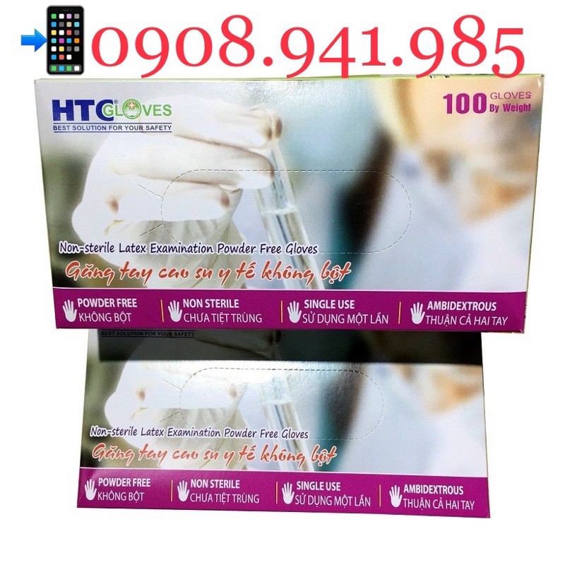 10 Cái Găng tay Y Tế HTC Không Bột, màu cao su tự nhiên