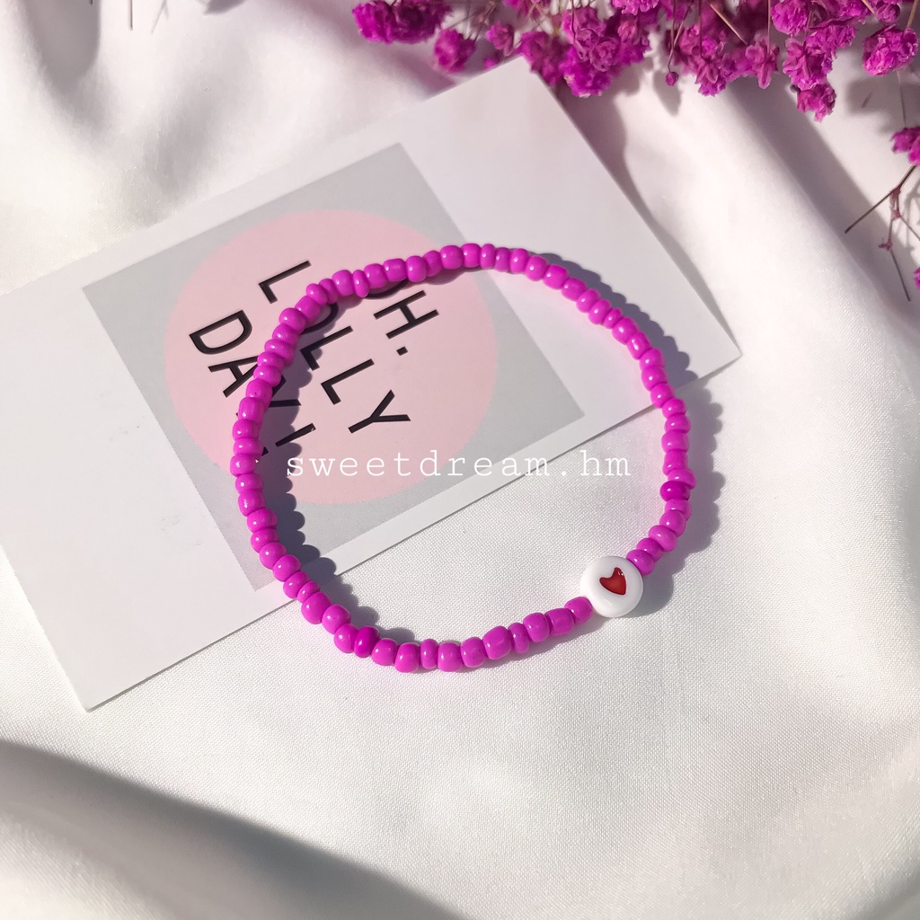 Vòng tay hạt cườm nhiều màu mix trái tim, vòng tay handmade xinh xắn