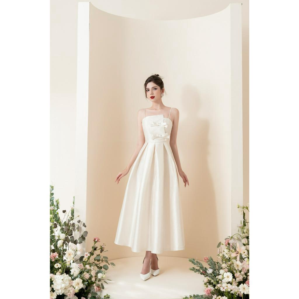 Váy 2 dây đáp ngực đính 2 nơ   TIINSTORE  V0D829