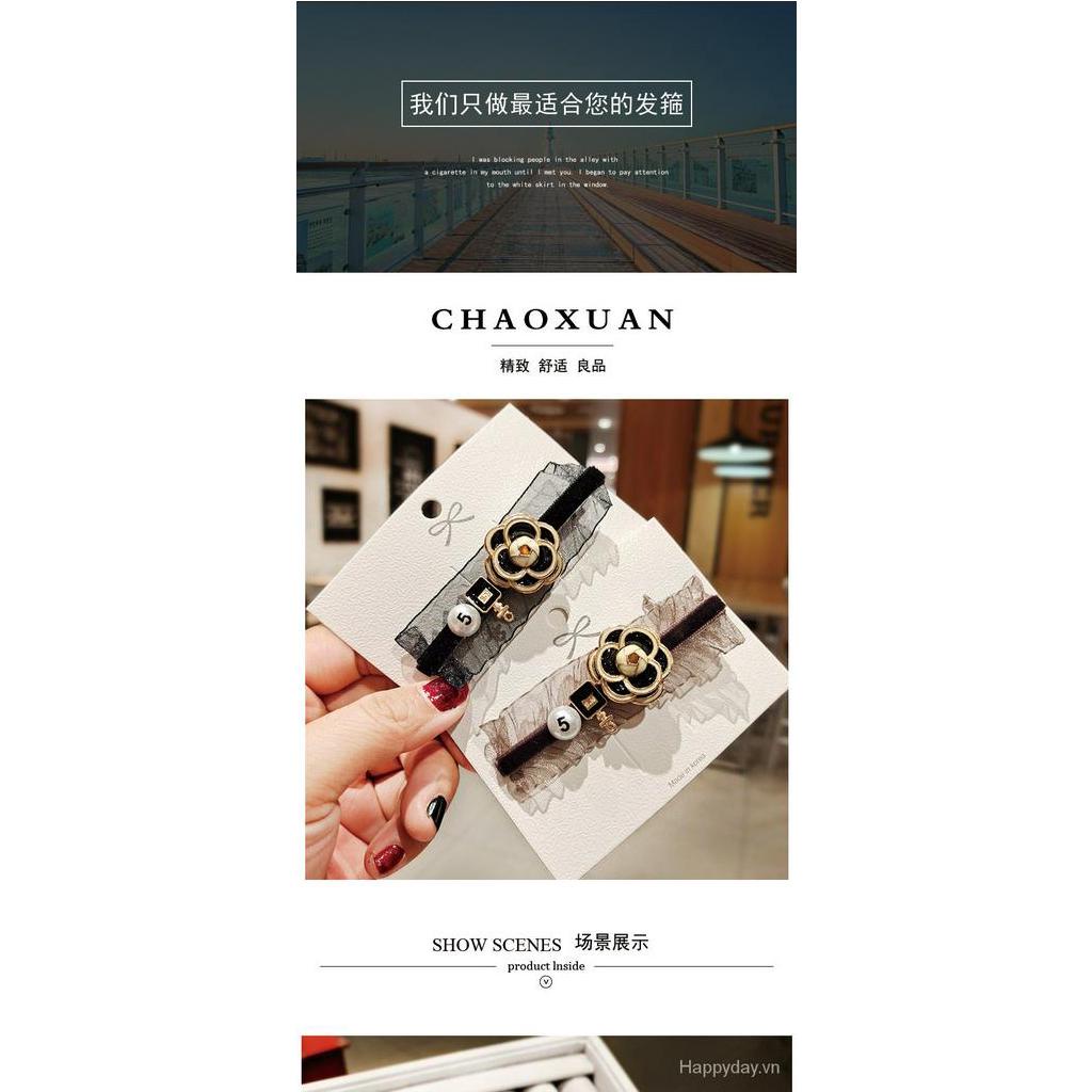 Kẹp tóc mái hoa trà pha ren Dongdaemun khí chất Hàn Quốc