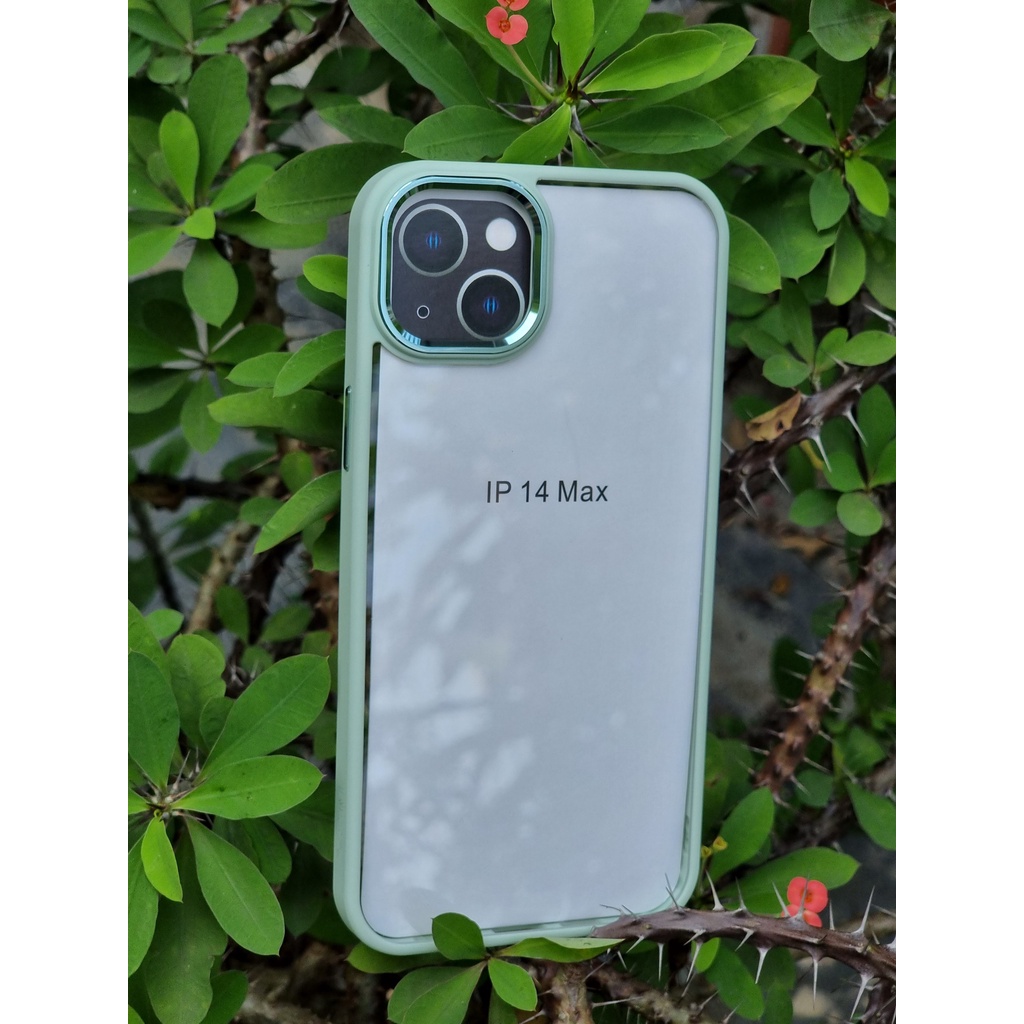 Ốp lưng X&M trong kính viền màu cho iPhone 14, 14 Max, 14 Pro, 14 Pro Max vành camera bọc nhôm sang trọng