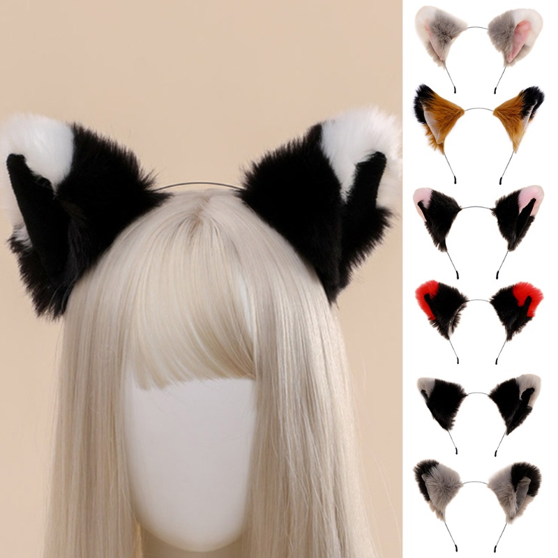 Băng Đô Tai Sói Bằng Lông Giả Màu Sắc Gradient Hóa Trang Halloween