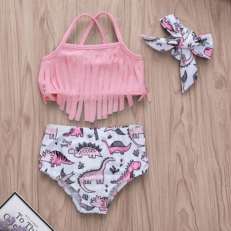Bộ đồ bơi 3 món gồm băng đô + áo + quần thời trang dành cho bé gái