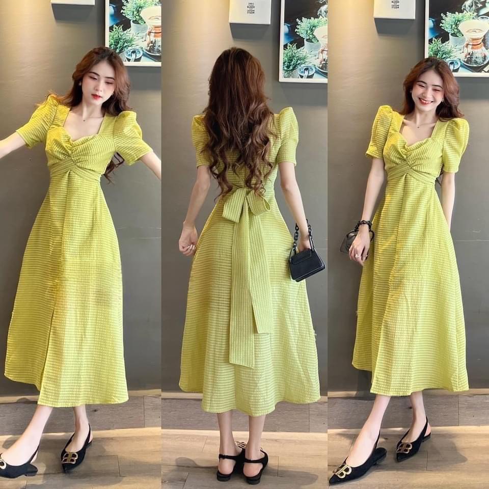 Đầm Caro Ô Xốp Cup Ngực Xoắn Eo Dáng Xòe Cột Nơ Eo Dự Tiệc Siêu Xinh