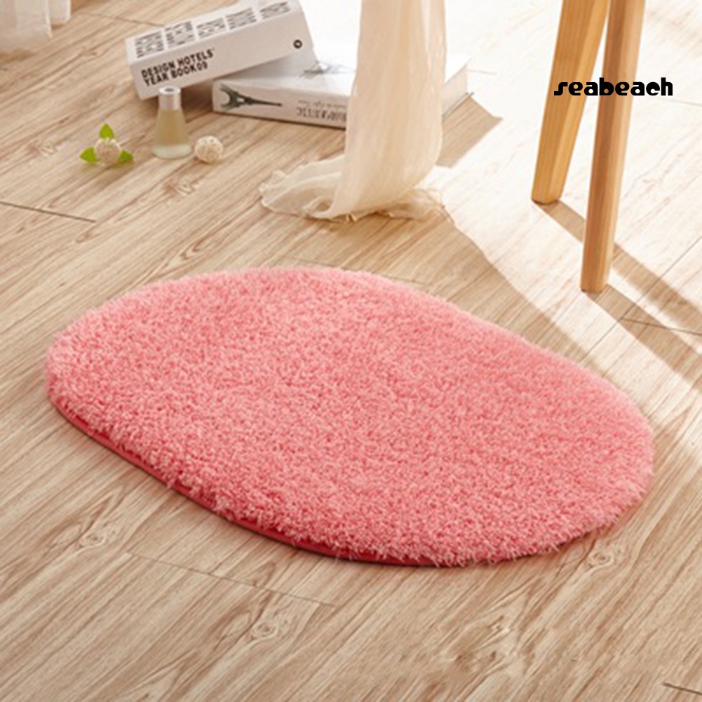Thảm lông lót sàn hình oval thấm hút nước chống trượt tiện dụng cho phòng khách