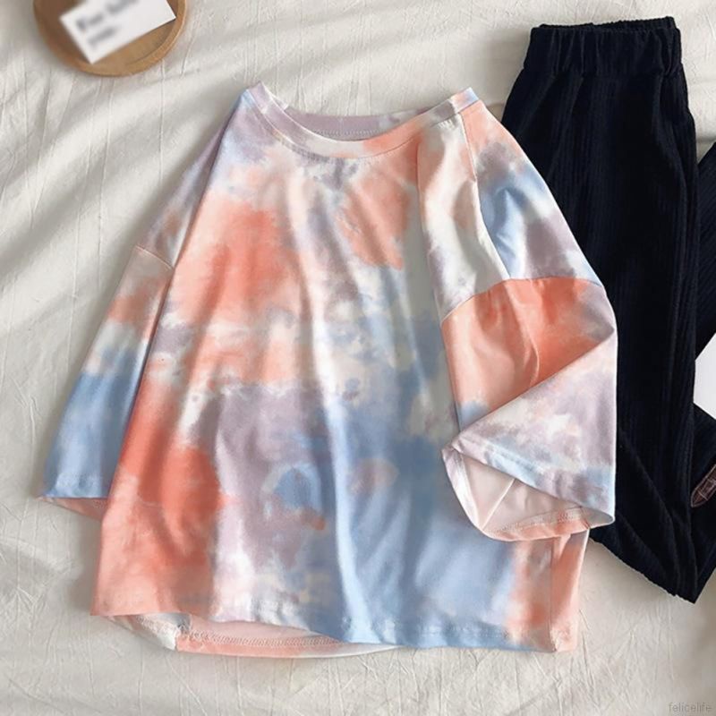 Áo Thun Tay Ngắn In Màu Nhuộm Gradient Phong Cách Hàn Quốc Thời Trang Mùa Hè Cho Nữ