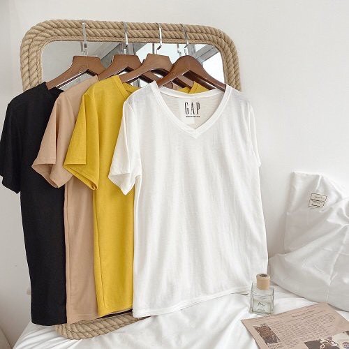 Áo Phông Nữ Trơn Cổ Tim siêu xinh chất conton co dãn nhẹ - One size 38-55kg. | BigBuy360 - bigbuy360.vn