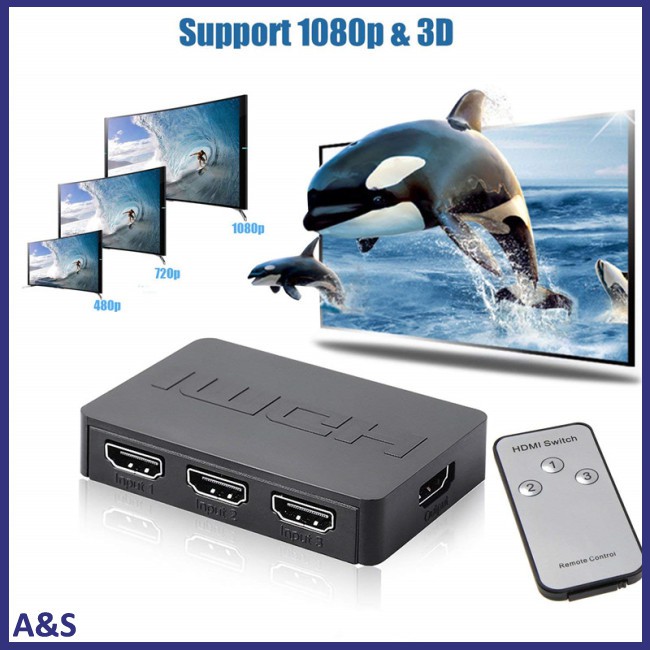 HDMI Splitter 3 Port Hub Box Auto Switch 3 In 1 Out Switcher 1080p HD with