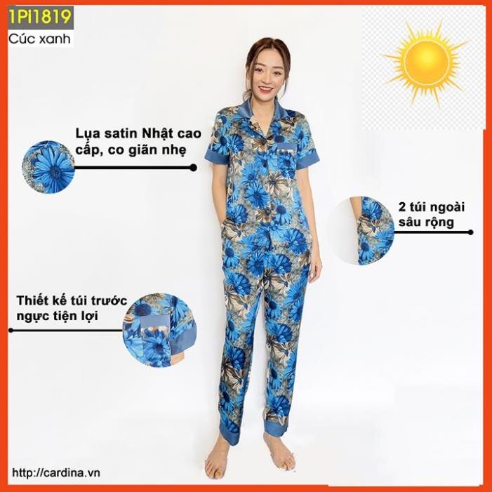 👡 Đồ bộ pijama nữ CARDINA chất lụa satin Nhật cao cấp quần dài áo cộc tay họa tiết tinh tế trẻ trung 1Pi18. 👡