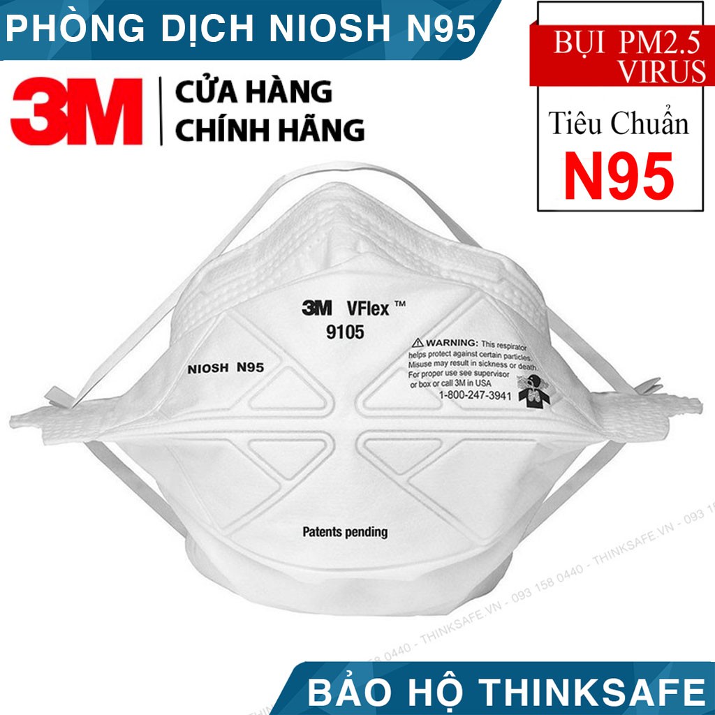 Khẩu trang N95 3M 9105 kháng khuẩn, chống bụi mịn, tăng thoải mái khi hô hấp, phòng dịch - Bảo Hộ Thinksafe