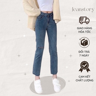 Quần Ống Slim Co Dãn Xanh Retro