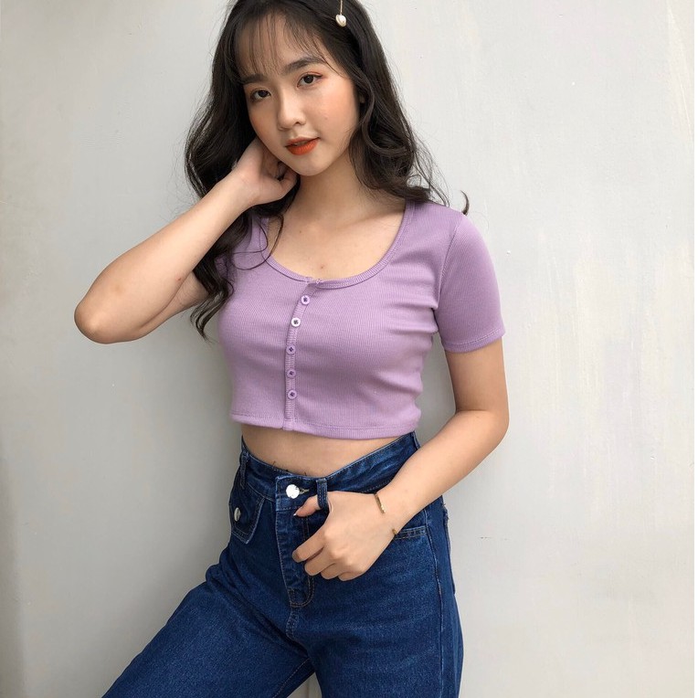 ÁO CROPTOP TAY LƠ CHẤT LIỆU LEN TĂM KIỂU DÁNG ÁO CROPTOP CÚC DỌC 6 MÀU LOẠI MỚI - ÁO CROPTOP CÚC NGỰC | MÃ A318