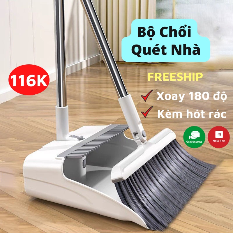 Chổi Quét Nhà Thông Minh Chổi Quét Nhà Xoay 180 Độ, Kèm Hót Rác 2 In 1 Cán Dài Tiện Lợi PAPAA.HOME