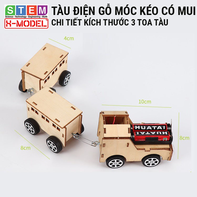 Xe đồ chơi STEM Tàu điện gỗ có móc kéo X-MODEL cho bé, Đồ chơi sáng tạo cho bé DIY| Giáo dục STEM, STEAM