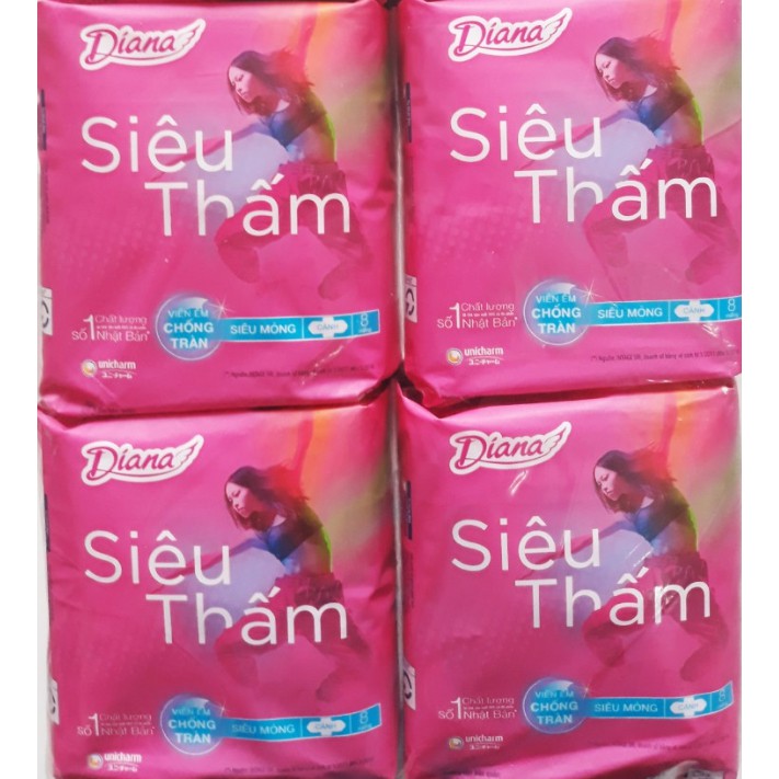 Băng Vệ Sinh Diana Siêu thấm Siêu mỏng không cánh (Gói 8 Miếng)
