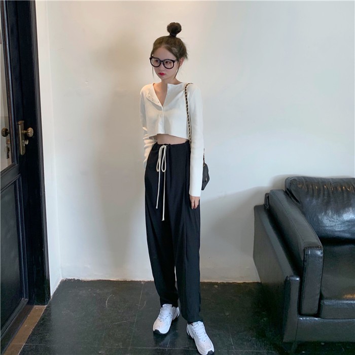 (SẴN SET) SET ÁO LEN CROP-TOP NỮ DÀI TAY QUẦN RÚT EO ULZZANGA4