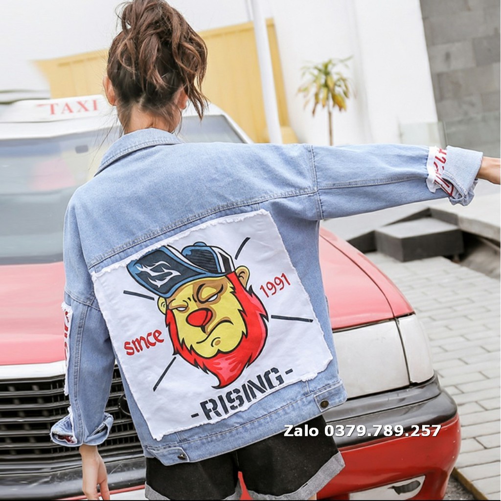 Áo khoác jean nữ Since1991 Rising - áo khoác bò nữ đen sì Angel form rộng cao cấp Chiwawa shop