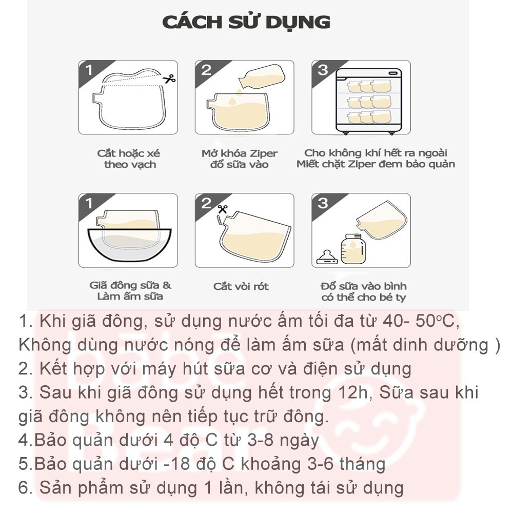 Túi trữ sữa, đựng sữa mẹ Kichilachi 250ml, có vòi rót an toàn cho bé dạng mỏ vịt(Hộp 50c)