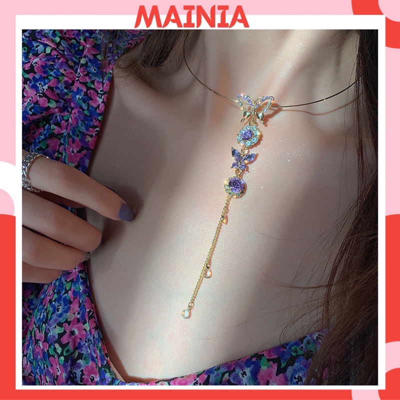 [ Bao Sáng Đẹp ] Dây Chuyền Vòng Cổ Butterfly Đá Màu Tím Lấp Lánh Thanh Lịch Thời Trang Hàn Quốc Sang Chảnh Mainia Shop