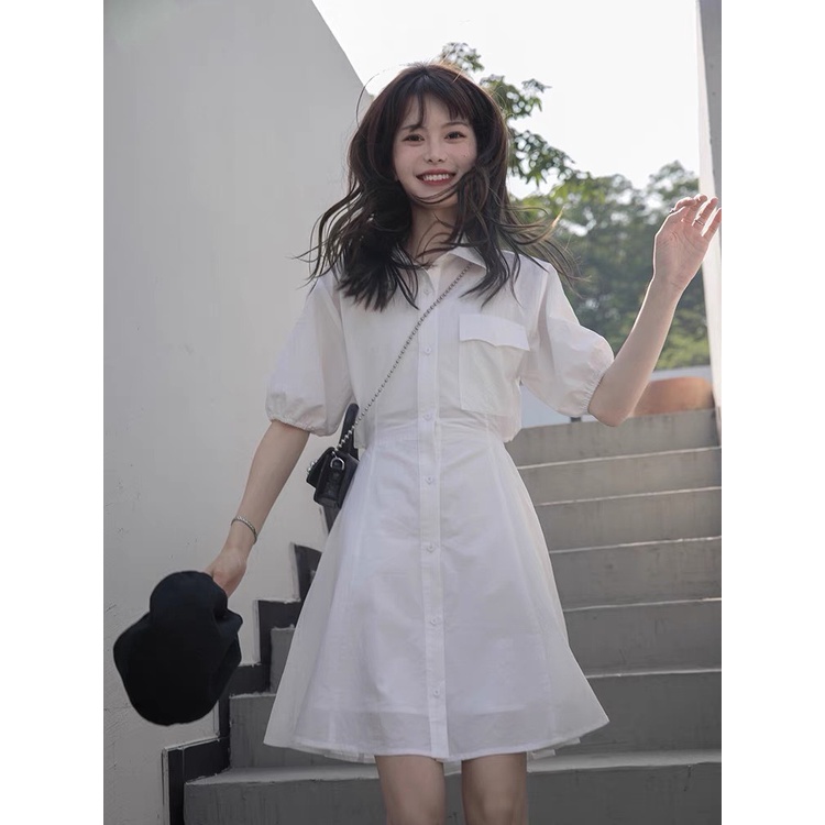 Váy Sơ Mi Trắng Thắt Eo HỞ LƯNG Đầm Suông Babydoll Cộc Tay Vintage Ulzzang Hàn Quốc - VIETCEN | BigBuy360 - bigbuy360.vn