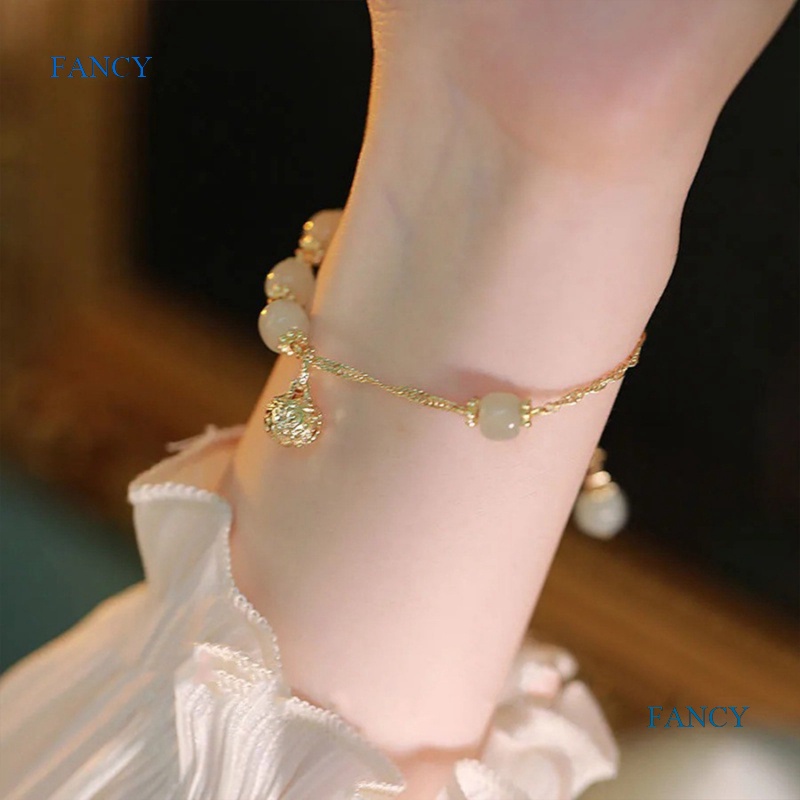 Lắc Tay Đính Đá Ngọc Bích Nhân Tạo Phong Cách Retro Thời Trang Cho Nữ