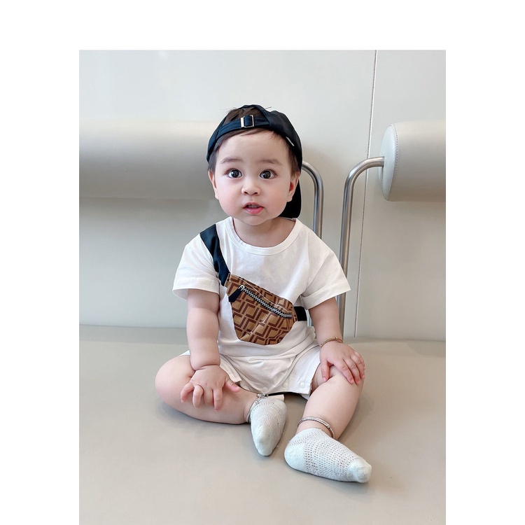 Áo Liền Quần Tay Ngắn Màu Trắng Chất Liệu Cotton Thời Trang Mùa Hè Dễ Thương Cho Bé Trai