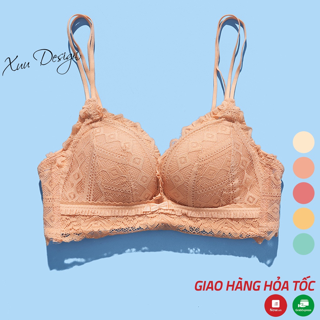 Áo lót nữ ren hoa nâng ngực gợi cảm XUU, thiết kế không gọng có lỗ thông hơi, dây đai điều chỉnh -AV26