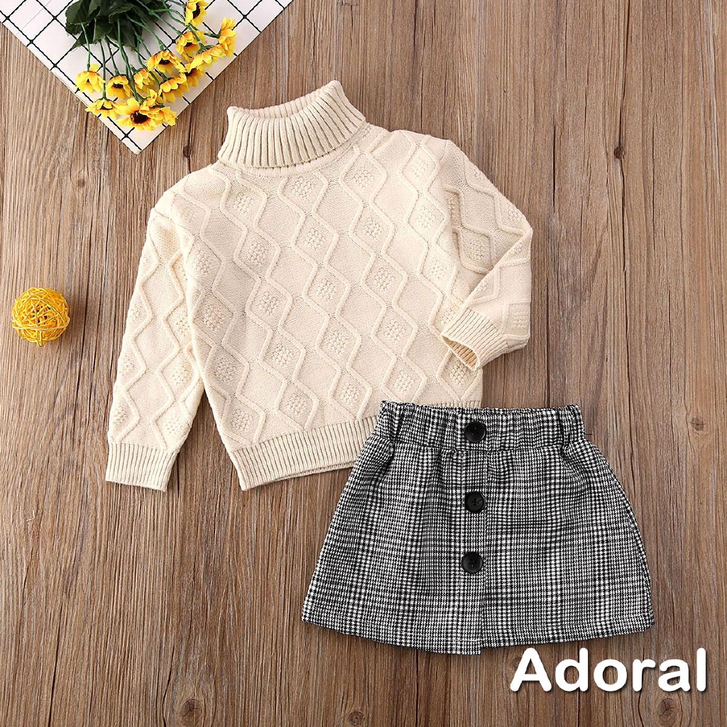 Set Áo Sweater Cổ Lọ + Chân Váy Mini Thời Trang Mùa Đông Cho Bé Gái 2 Tuổi