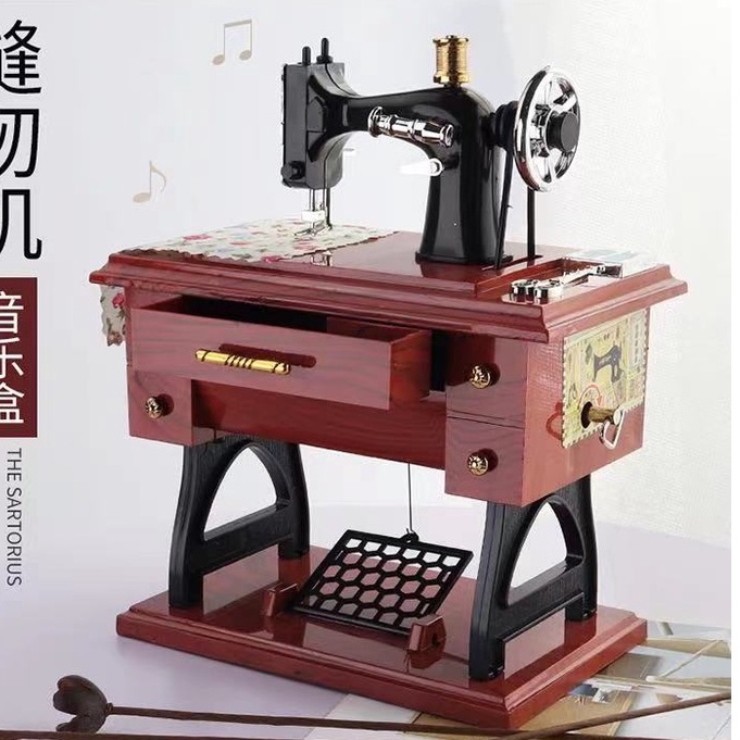 Hộp âm nhạc máy may phục cổ, music box, hộp âm nhạc, mô hình máy may, quà lưu niệm, quà tặng, đồ trang trí cổ điển