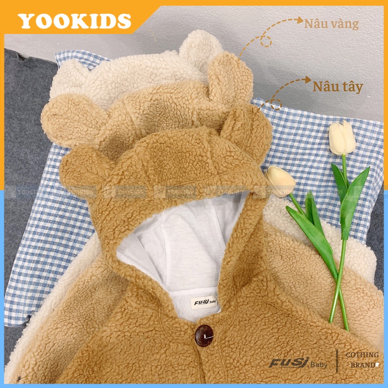 Áo choàng cho bé YOOKIDS có mũ 2 lớp lông cừu mềm ấm và lót trong khuy cài thời trang, Áo khoác cho bé trai bé gái