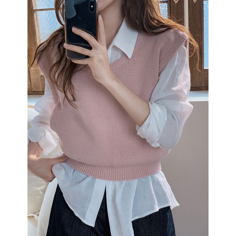 Áo Len Không Tay Màu Hồng Dễ Phối Đồ Thời Trang 49299