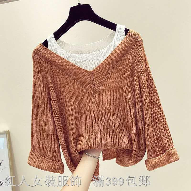 ☞✹Áo Sweater tay dài hở vai giả nhiều lớp cá tính cho nữ
