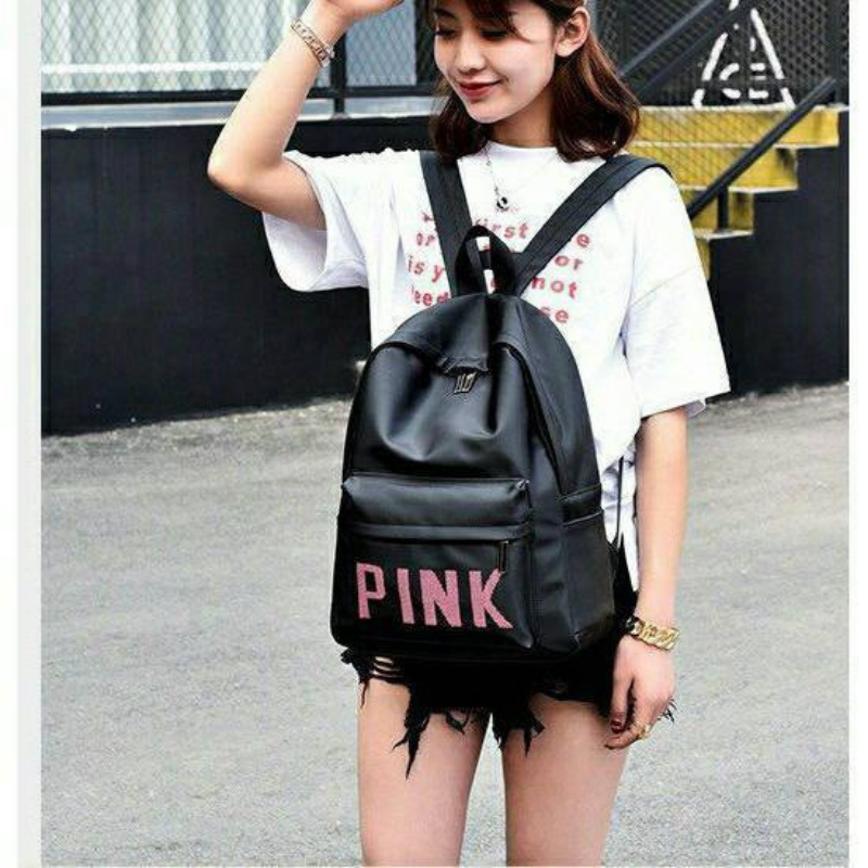 Túi balo thời trang sang chảnh bạn gái/Balo pink đen( KM 1 MÓC DÁN TRONG SIÊU DÍNH)