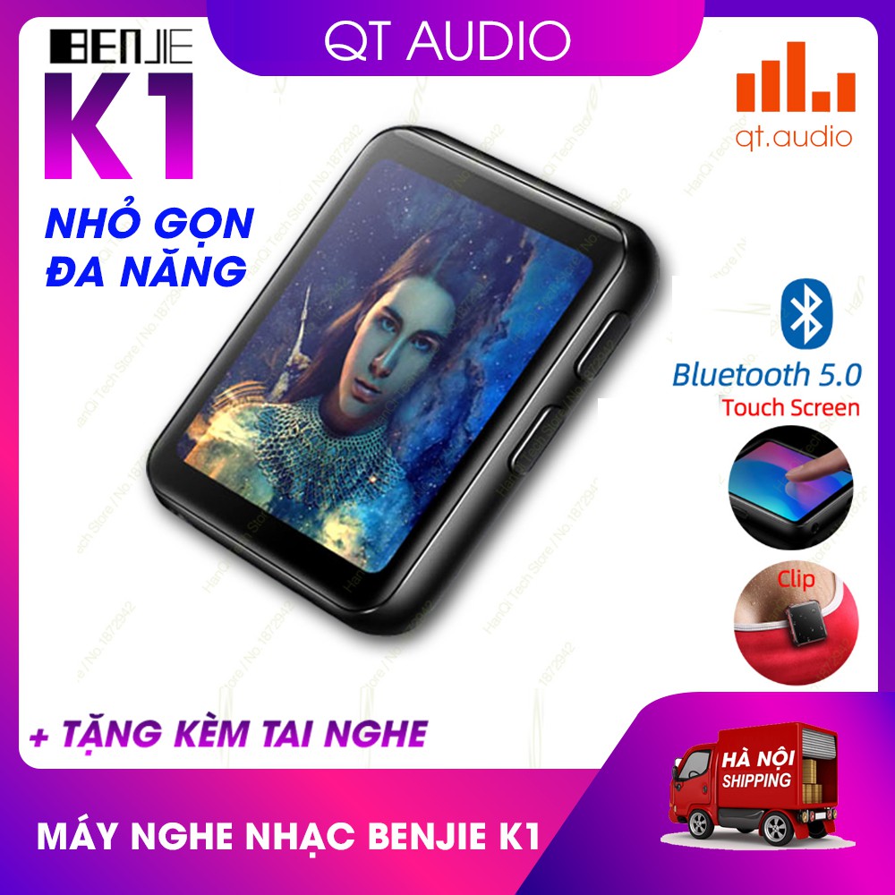Máy nghe nhạc Benjie K1 có bluetooth, 8GB bộ nhớ, màn hình cảm ứng IPS HD, tặng kèm tai nghe và kẹp áo