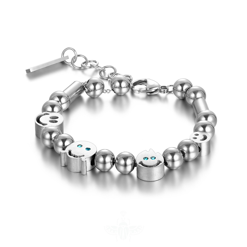 Vòng Tay Thép Titan Phối Mặt Cười Thời Trang Cá Tính