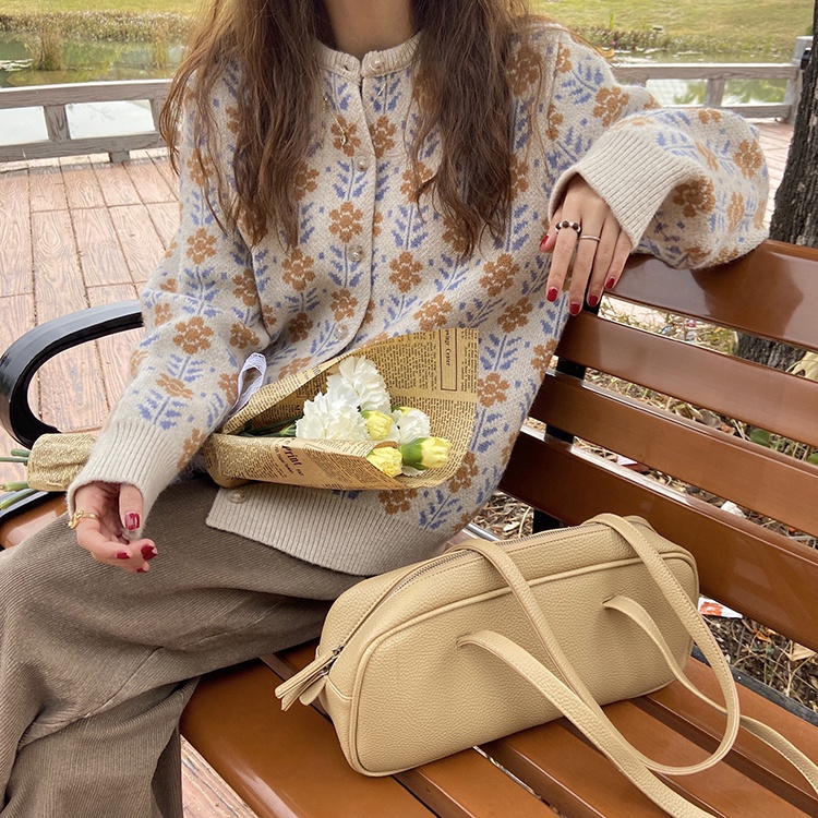 Áo cardigan len nữ họa tiết hoa Quảng châu cao cấp màu đen kem kaki phong cách Hàn quốc vintage dày dặn 2022 Kozoda AC32